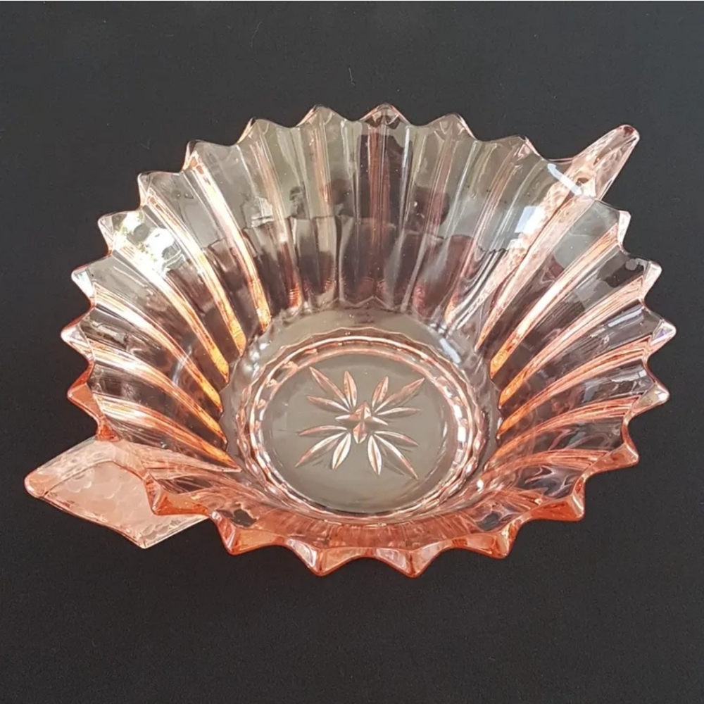 Pink Glass Centerpiece Bowl German Depression Era Decorative Art Deco Style